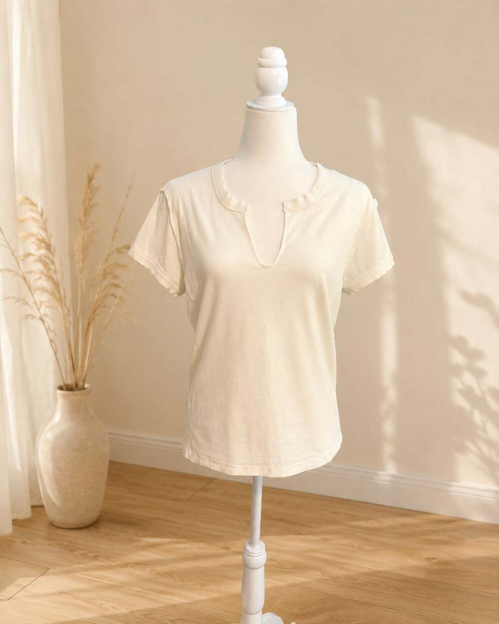 Böhme Cream Short Sleeve Notch-Neck T-Shirt